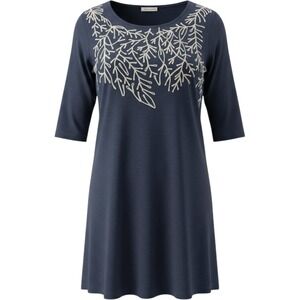 Highness Navy Blue Embroidered Branch Jr. Tunic Top 3/4 Sleeve L/XL Cotton Blend